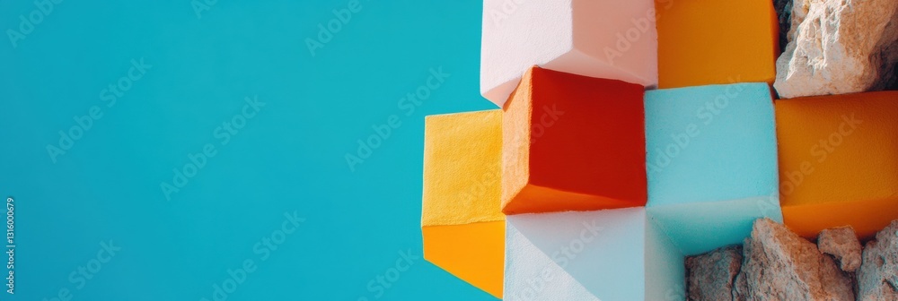 Aufkleber Geometric Color Block Minimalism Abstract Cubic Architecture Showcasing Contemporary Design Trends in Visual Communication and Creative Strategy