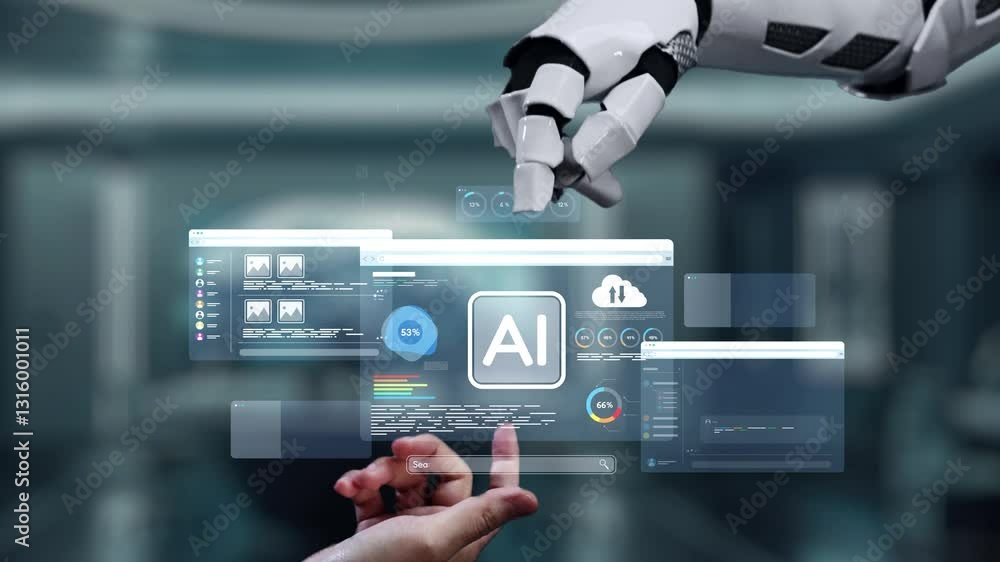 Poster this video illustrates the collaborative interaction between a human hand and a robotic arm within a