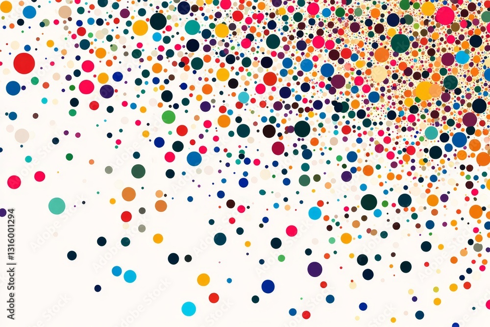 Poster a colorful image of many small dots. the dots are of different colors and sizes. the image has a vib