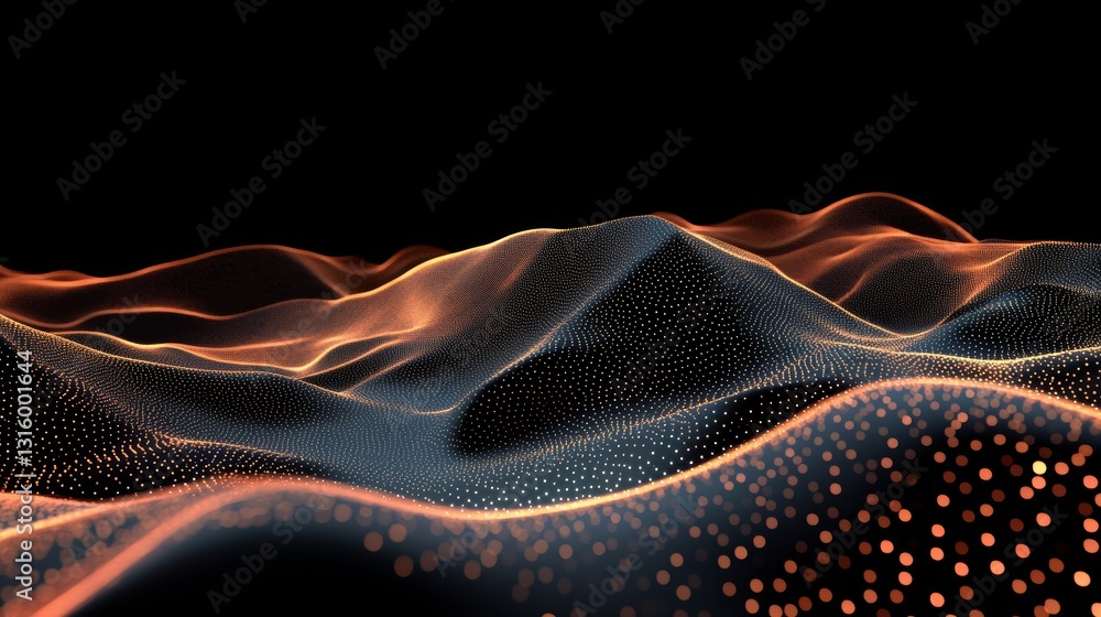 Poster stunning abstract representation of digital waves with luminous particles. the artwork features flow