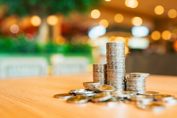 Coins stack. Concepts of the banking system, rising interest rates, inflation, deflation, and...