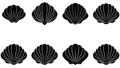 Clam vector shilhouette bundle Set Icon.
