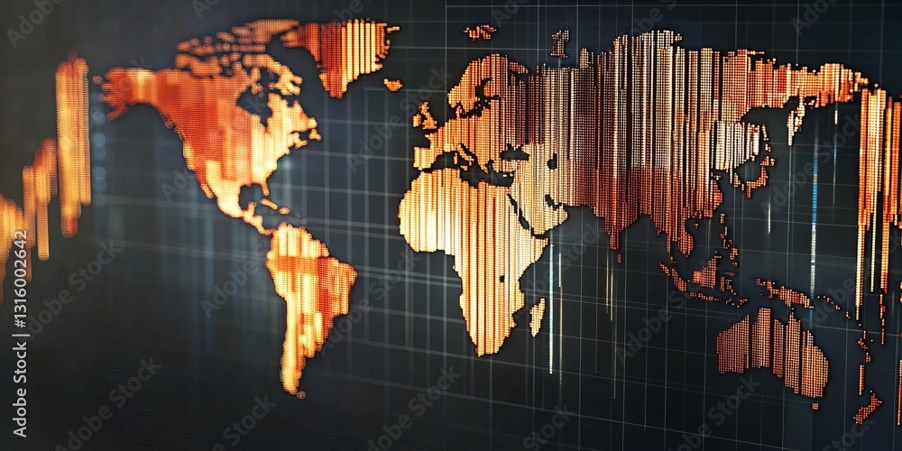 Poster digital world map with data visualization in a modern global technology framework