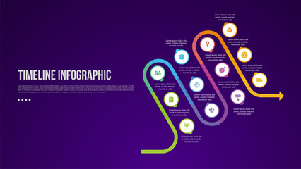 timeline template infographic with 4 quarters for 12 month point with circular line on skew section dark background style for slide presentation