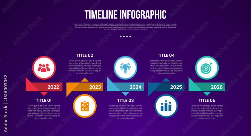 Canvas Prints timeline template infographic with creative circle and ribbon badge title with 5 point dark backgrou