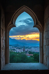 A window in the tower of Montreal's Gothic ai generated