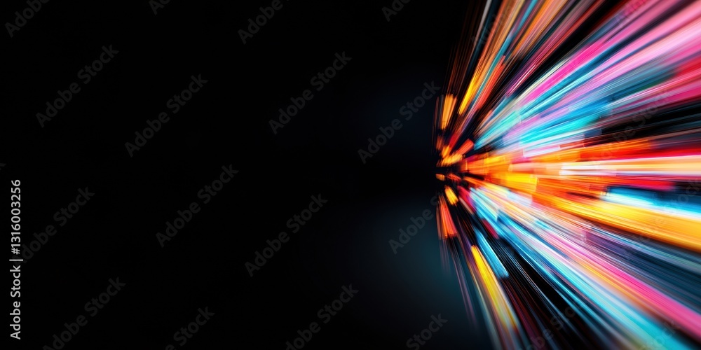Poster Dynamic Digital Acceleration Hyperspeed Motion Blur with Vibrant Neon Spectrum - Cutting-Edge Tech Visualization for Innovative Brand Storytelling