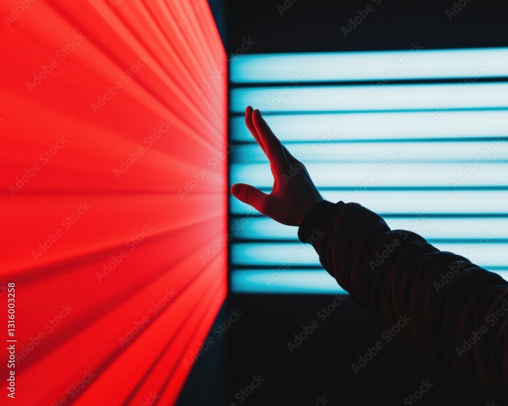 Fototapete Futuristic Digital Interaction Minimalist Silhouette Touching Holographic Interface - Cutting-Edge Tech Innovation, AI-Driven User Experience Design