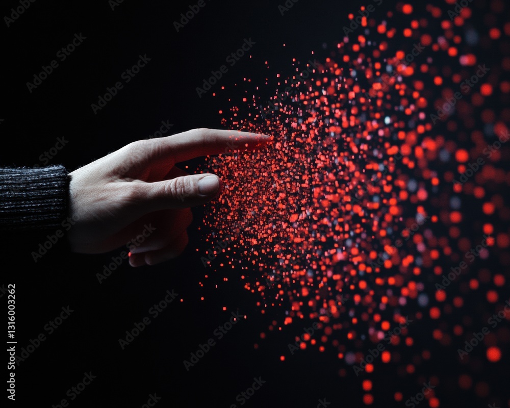 Aufkleber Immersive Digital Disruption Human Interaction with Pixelated Data Transformation - Next-Gen AI Visualization and Interactive Tech Experience