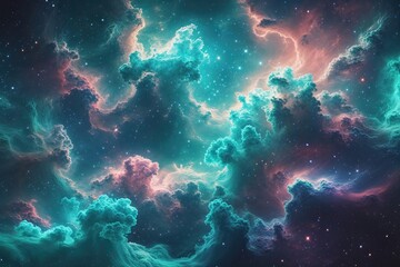 Magical Astronomical Background with Turquoise Nebula and Dreamy Cosmic Colors