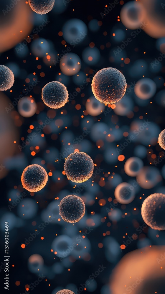 Poster abstract microbial cell structures in dark bokeh background