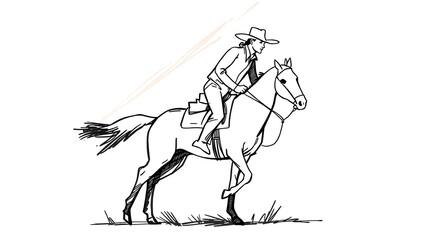 Fototapeta premium Hand-drawn illustration of a cowboy riding a horse
