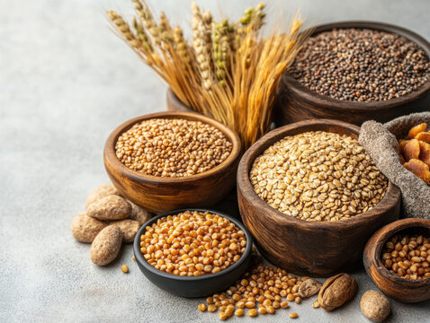 Close-up of grains and wheat showcasing whole grain meals and nutritional benefits for healthy eating choices