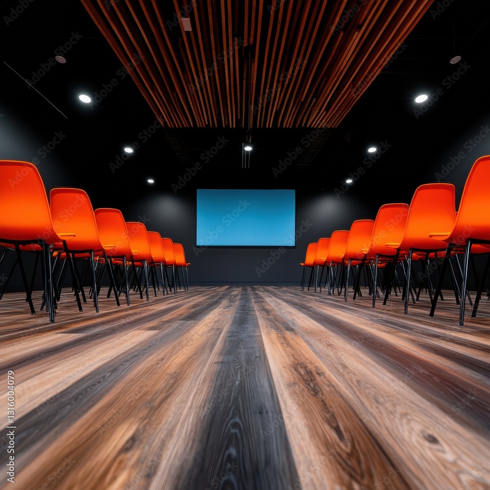 Poster immersive learning environments bold orange ergonomic seating and high-tech conference space - next-