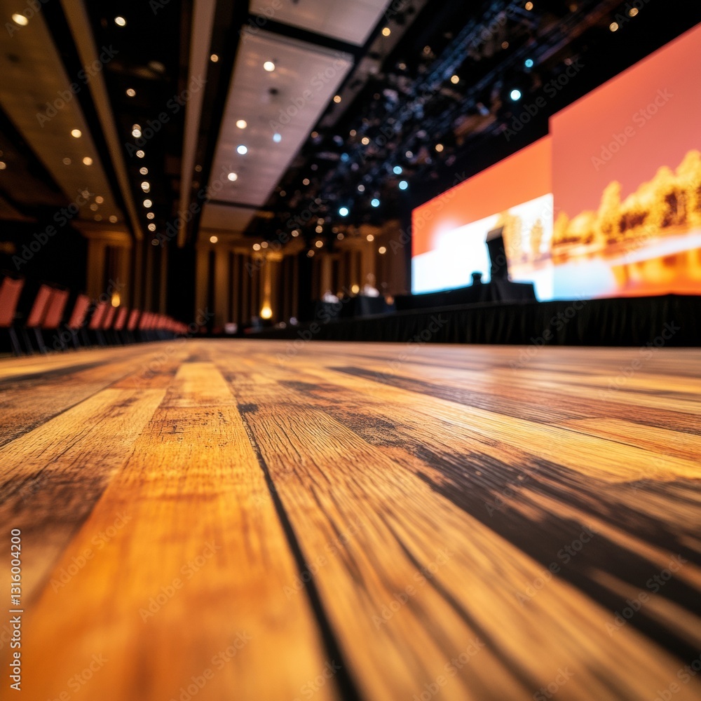 Poster immersive digital dialogue next-gen conference design with warm woodgrain textures - innovative prof