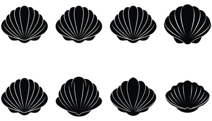 Clam vector shilhouette bundle Set Icon.