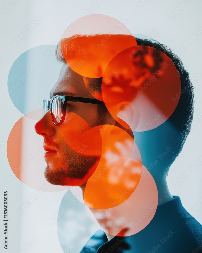 Poster Multiverse of Thought Innovative Digital Identity Visualization with Layered Transparency, Exploring Cognitive Complexity and Creative Professional Mindset