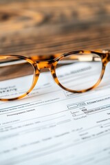 Tortoiseshell Minimalist Finance Sleek Eyewear on Crisp Financial Documents - Modern Workspace Aesthetic for Digital Professionals and Remote Productivity