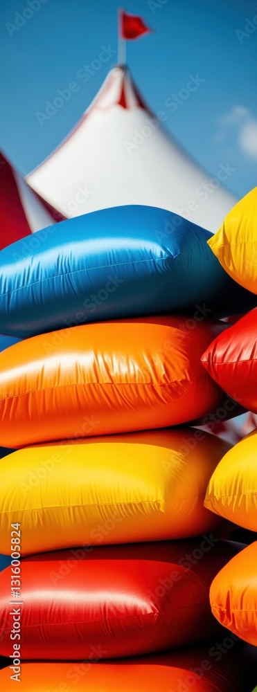 Poster vibrant inflatable design colorful minimalist pop art pillows showcasing modern event branding and c