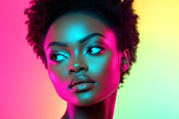 Obraz premium Commercial commercial conceptual art. Short hairdo - highlighted hair. Stunning calm black girl - for ads, way poster and web marketing use. African american advertising portrait. Black model.