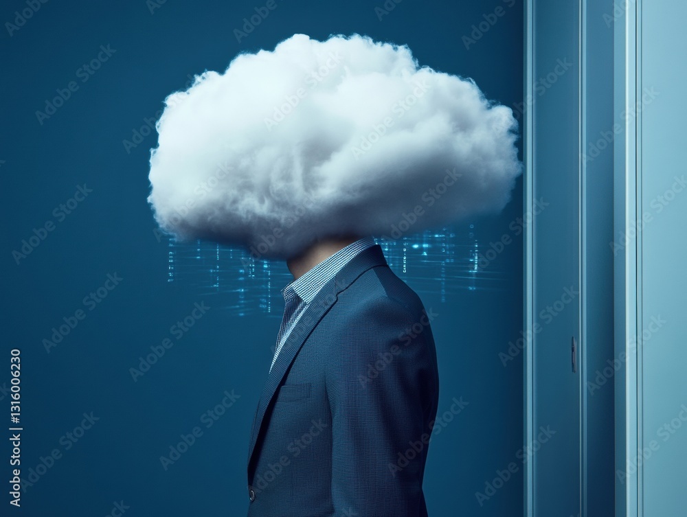 Poster Surreal Cloud Computing Innovative Tech Professional Visualizing Digital Transformation with AI-Driven Minimalist Conceptual Design for Next-Gen Business Intelligence