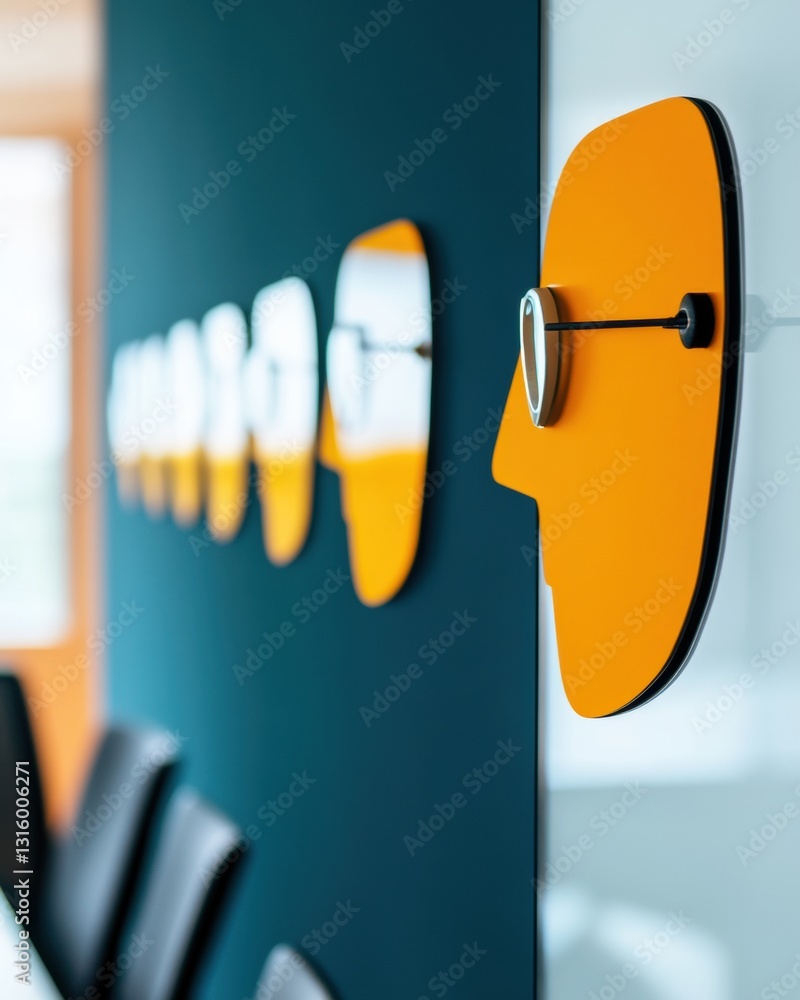 Poster minimalist design innovation abstract profile mirrors showcasing modern workspace aesthetic, cutting