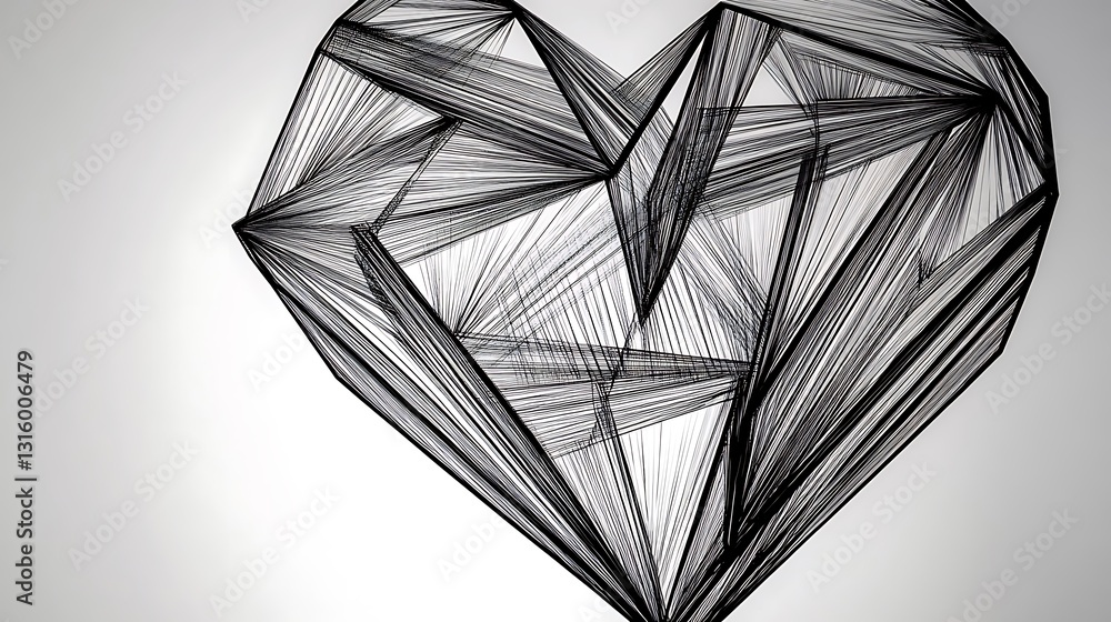 Poster abstract geometric heart shape formed by intersecting lines.