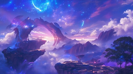 Obraz premium Ethereal Fantasy Landscape Celestial Archway and Floating Islands