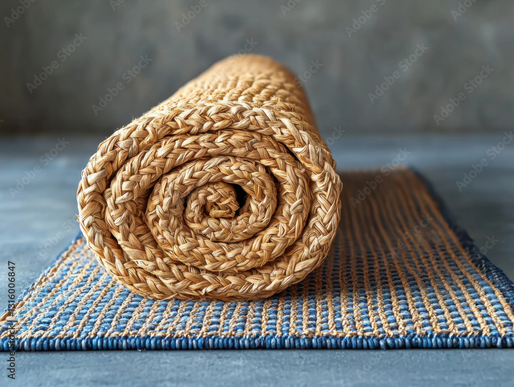 Poster a rolled up woven napkin placed neatly on an isolated background symbolizing calmness and serenity i