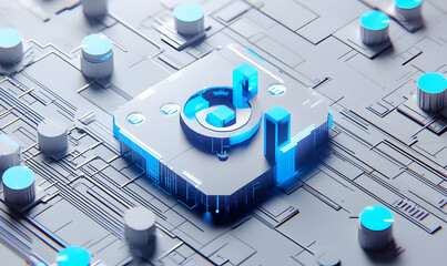 Futuristic Technology Background with Abstract Circuit Patterns and Shapes