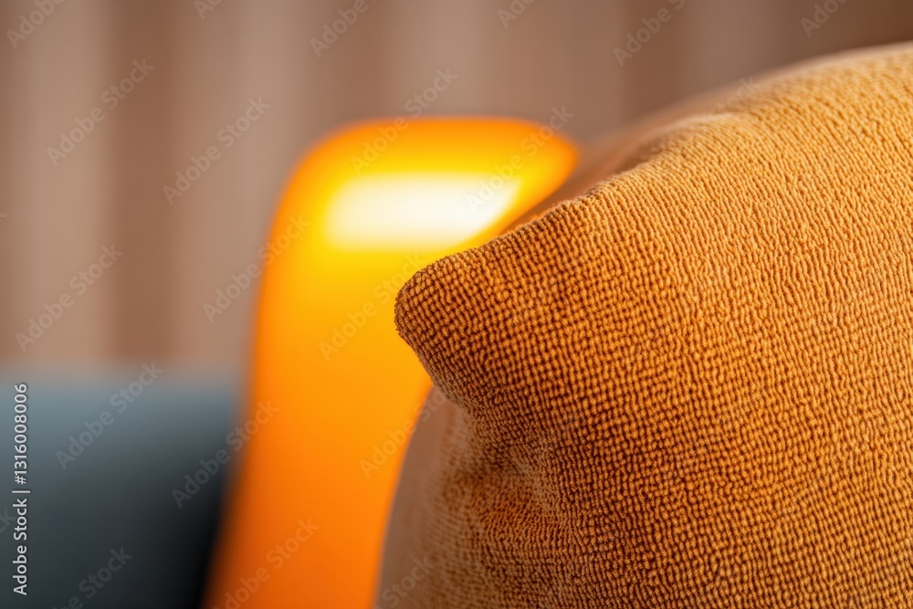 Poster minimalist comfort design warm textural ergonomics with soft fabric detail and ambient glow - ergono