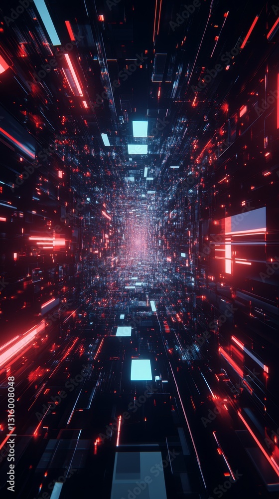 Aufkleber experience a mesmerizing journey through a futuristic digital tunnel filled with vibrant neon lights