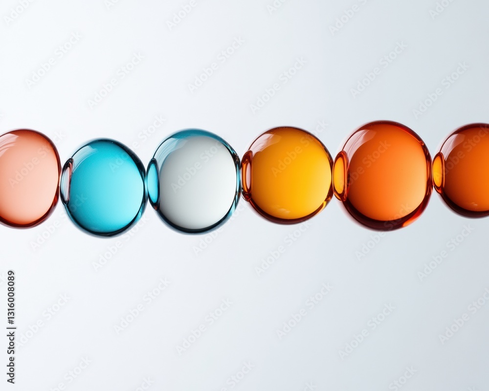 Poster chromatic scientific innovation translucent gel spheres visualizing data dynamics, research visualiz