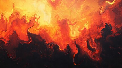 A stunning abstract representation of fire, showcasing a blend of fiery orange and deep black hues. The fluid texture creates a dynamic and captivating visual.