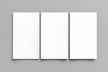 Three White A4 Paper Sheets on Gray Background: High-Quality Mockup for Advertising