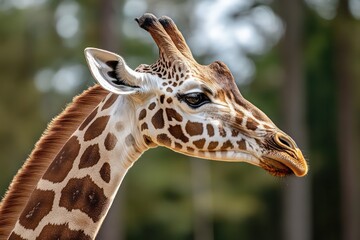 Side profile close-up of a giraffe&acirc;&euro;&trade;s head.