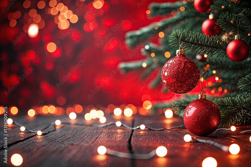 Aufkleber elegant red abstract christmas background with bokeh effect and glowing lights