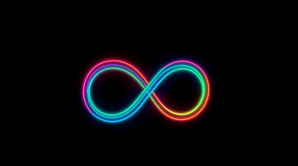 abstract colorful neon infinity symbol on dark background