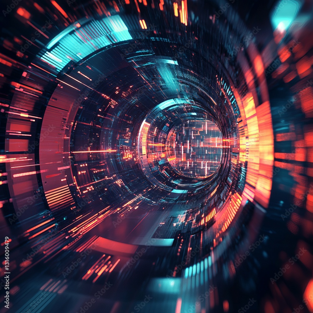 Canvas Prints exploring a futuristic digital corridor in vibrant cybernetic motion