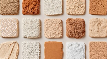 Neutral Palette Exploration Textural Powder Swatches in Earthy Tones - Minimalist Design Trends, Material Science and Creative Color Research