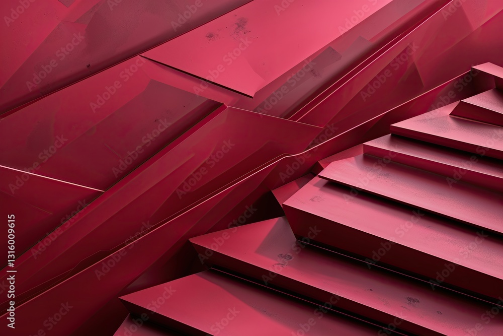 Poster vermilion abstract angular surface with tilted lines and shades