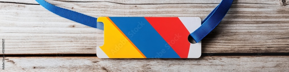 Fototapete minimalist corporate identity vibrant geometric networking badge on rustic wood - dynamic profession