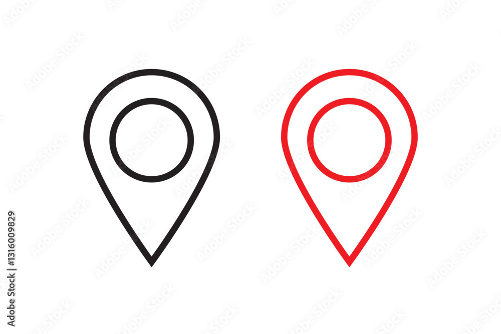 Aufkleber location icon set map pointer pin sign symbol red black outline destination icon place address navig