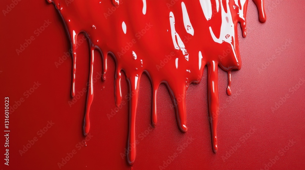 Poster vibrant cascade of scarlet paint dripping down a textured surface creating a dynamic and artistic vi