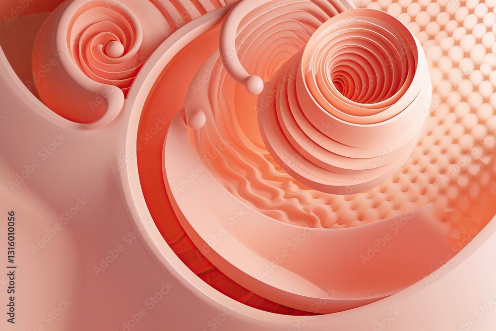Aufkleber playful peach halftone abstract background with spirals and soft curves design