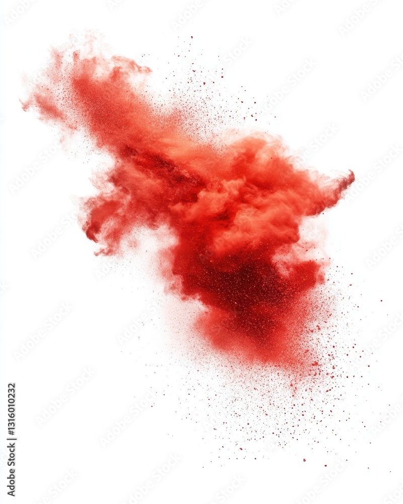 Poster dynamic burst of vibrant red powder explosion against a clean white background creating abstract art