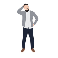 Man scratching head, pensive pose, white background, website use