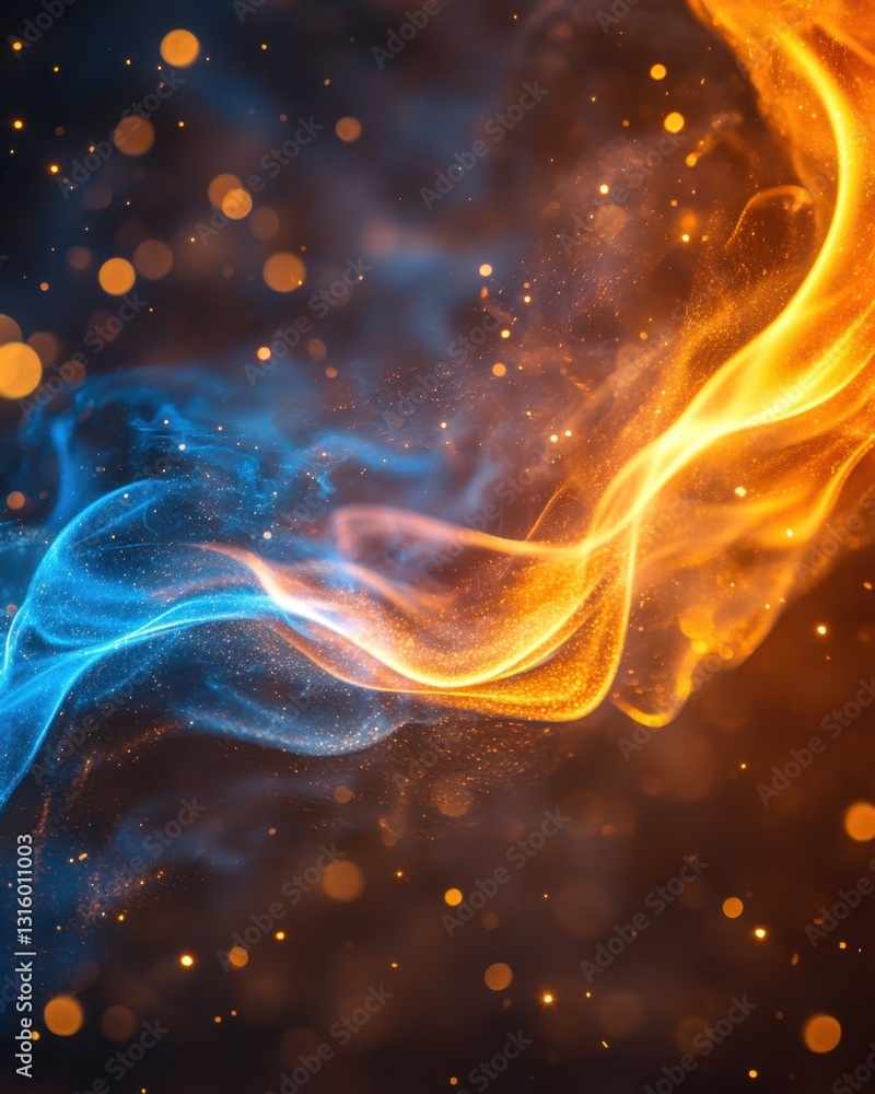 Poster abstract energy fusion captivating dual tone swirls of fire and ice dynamic contrast and elegant com