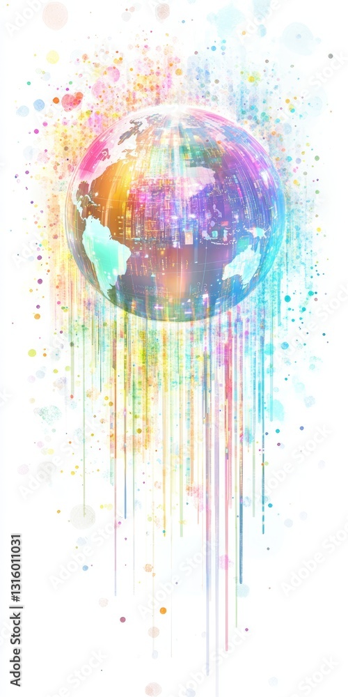 Poster this colorful abstract illustration features a globe with vibrant dripping paint effects, creating a