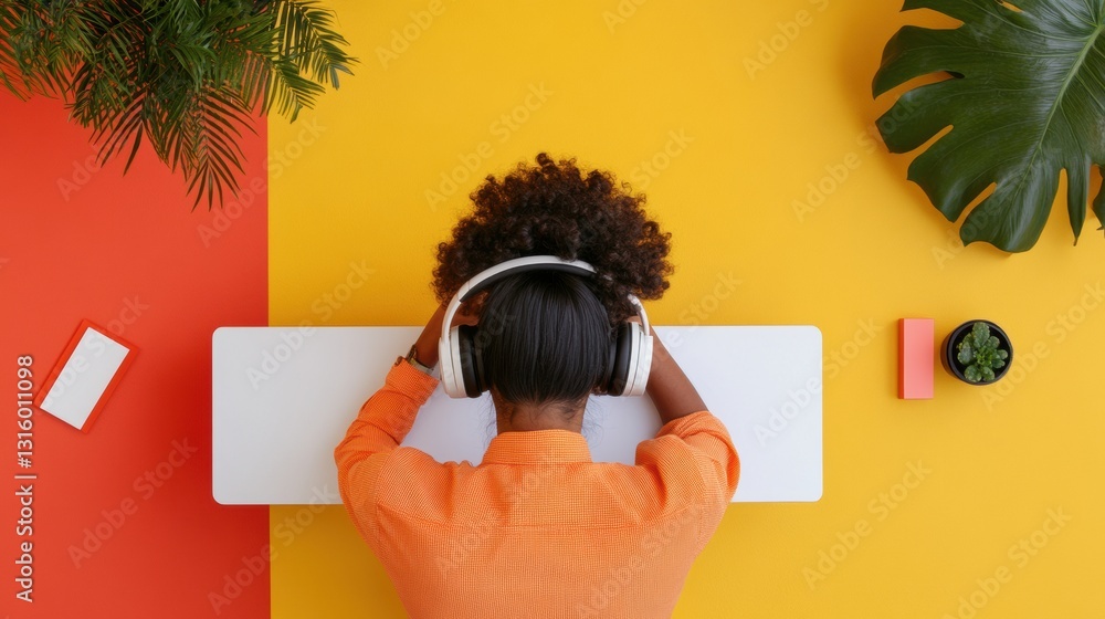 Poster vibrant neurodiversity-affirming workspace gen z productivity in color-block minimalist design with 